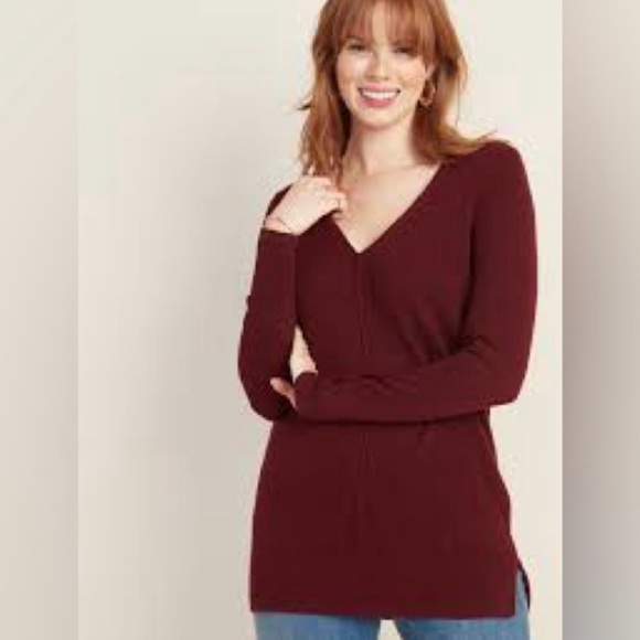 Old Navy Maroon Knit Sweater EUC V-Neck Red Ribbed Cotton Viscose Small - Picture 1 of 8
